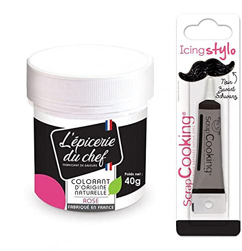 Colorant alimentaire naturel Rose 40 g + Stylo glaçage noir