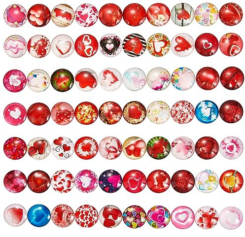 BEEFLYING 70 Stück Herzmuster Flatback Glascabochons Mosaik Gedruckt Halbrunde Glascabochons Bunte Kuppelcabochons für Die Schmuckherstellung