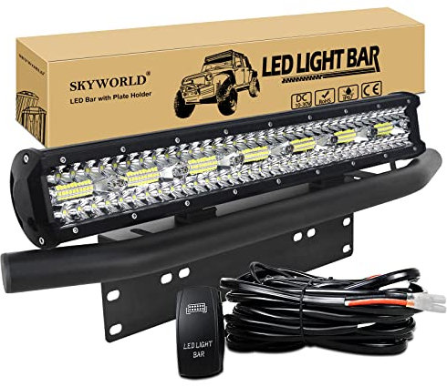 SKYWORLD 50.8 cm 420W LED Arbeitsscheinwerfer Bar 12V 24V Spot-Flood-Kombistrahl Zusatzscheinwerfer mit schwarzer Kennzeichenhalterung Rocker Switch Kabelbaum-Kit für LKW PKW ATV SUV 4x4 LKW Coche