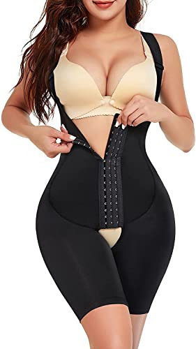 KUMAYES Shapewear Damen Bauchweg Body Shaper Abnehmen Taillenformer Figurformender Bodysuit mit Haken Unterwäsche (Schwarz, S)