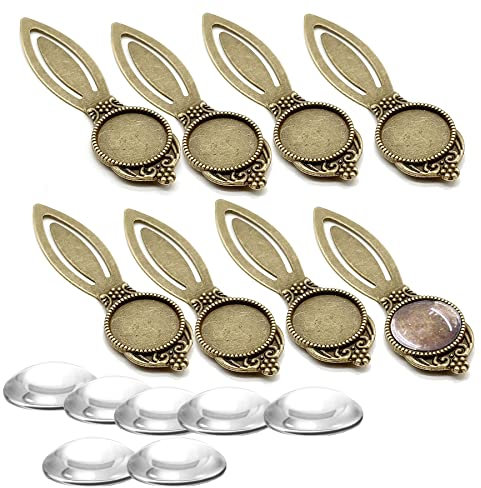 10 Set Metall Antik Runde Bronze Lesezeichen Sets Lesezeichen Tabletts mit 20mm Klarglas Cabochons für Lesezeichen DIY Herstellung Leseliebhaber