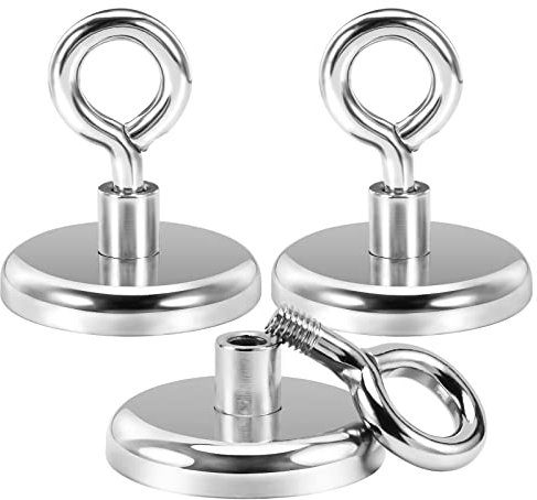 Wukong 72.5KG(160LB) Magnetfischen, 3 Stück Neodym Magnete Stark, Super Ösenmagnet, Neodym Magnete mit Loch für Angeln, Teichbergung, Garage