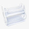 2 Tier Double Dish Drainer Rack Large Plate Cutlery Cup Holder Plastic Trays (White)