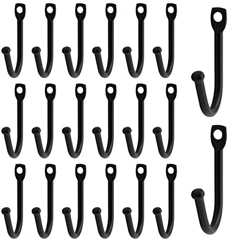 Bonsicoky 20 ganchos negros de hierro forjado de una sola punta con tornillos, ganchos coloniales decorativos de pared para llaves, sombreros, ropa, toallas