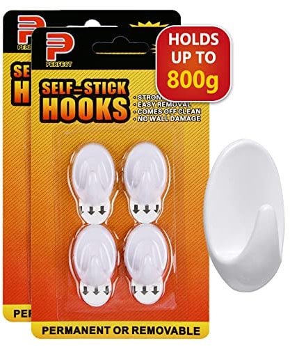 Ainiv Powerstrips Haken, Powerstrips Haken Small, Drahthaken mit Klebestreifen, Selbstklebender Wandhaken für Glas, Kacheln, Holz, Kunststoff Ablösbar/Bis 0,8 kg Belastung, 8 Stück (Weiß)