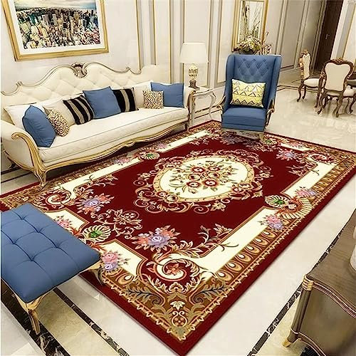 Küchen Teppiche Kitchen Teppich Rund Kinderzimmer Teppich Salon Dunkelrot Vintage Blumenmuster Schlafzimmer Wasch Bar 180X250Cm Teppich Für Schlafzimmer Rot