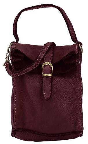 SH Leder Vintage Damen Handytasche Umhängetasche Multifunktion Handtasche Schultertasche aus Premium Rindsleder Echtleder Verstellbarer Schultergurt Handy bis 7 Zoll 14x18cm Nina G434 (Bordeaux)