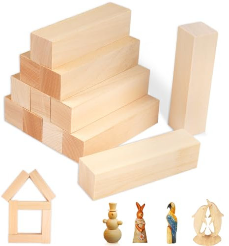 12 Stück Schnitzholz Linde, Lindenholz zum Schnitzen, Holzblöcke Unbehandelt, Holzklötzchen zum Basteln für kinder Erwachsene DIY Schnitzen (10 x 2,5 x 2,5 cm)