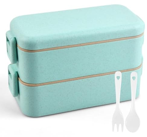 Daelesr Fiambreras Bento, Lunch Box 800ml, Cajas de Almuerzopara con Cubiertos, Loncheras de Trabajo, Bento Box para Niños Infantil Adultos Comida (Verde)