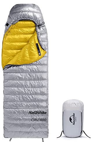 Naturehike CWZ400 ultraleichter Daunenschlafsack Mumien-Campingschlafsack für Erwachsene 550FP -9℃—7℃ Mit wasserdichtem Kompressionsbeutel Geeignet zum Wandern/Radfahren/Camping Silbergrau
