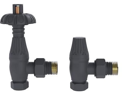NRG Traditional Antique Angled Central Heating Radiator Valve 15mm Thermostatic Lockshield Valves Anthracite