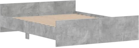 vidaXL Bettgestell, Bettrahmen mit Lattenrost, Bett Gästebett mit Kopfteil Fußteil, Metallbett Doppelbett Schlafzimmerbett, Betongrau 160x200cm