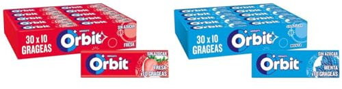 Orbit Chicles Sin Azúcar Sabor Fresa, Afrutado, Intenso y de Larga Duración en formato Gragea (30 x 10 chicles) & Chicles Sin Azúcar Sabor Menta, Fresco, Intenso y de Larga Duración en formato Gragea