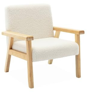 sweeek Kindersessel aus Holz und weißem Teddy Bouclé-Stoff, ISAK L 47 x T 43,5 x H 50cm