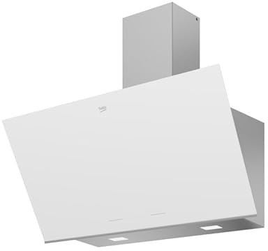 Beko BHCA96641BWHS - Campana Decorativa Inclinada de 90cm Serie Beyond, Cristal color Blanco, Clase energética A, 3 niveles + Booster, HeatSense, iluminación ajustable, Extracción máx,712m3h
