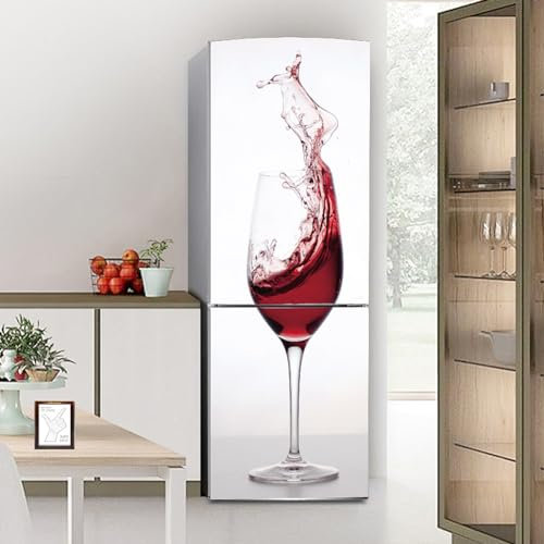 Fridge Wraps Kitchen Fridge Stickers Cover Full Doors, Fridge Sticker Full Covering Door Fridge Covers Skins Wall Stickers for Kitchen Decal, Shaking Wine Glass red and White