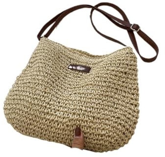 Korbtaschen Damen Sommer Stroh Gewebte Tasche for Frauen Schulter Tasche Bast Papier Seil Boho Strand Handtaschen Casual Messenger Umhängetasche Weibliche Geldbörse Strohtaschen Damen (Color : Beige-