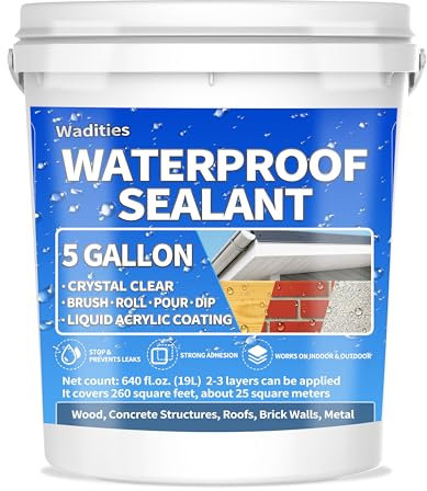 Sellador impermeabilizante líquido transparente - 19L, Wadities Revestimiento impermeable a base de agua para paredes baños techos, reparación invisible parches de fugas y sellos Sellador de goma