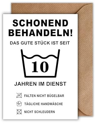 WBdesignz Lustige Gratulationskarte zur Dienstzeit - Schonend behandeln! Seit 10 Jahren im Dienst - Humorvolle Karte für Jubiläen und langjährige Mitarbeiter (DIN A6)