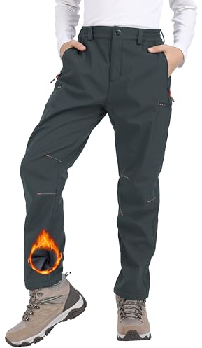 Djtnzdm Pantalon Ski Enfant Hiver Thermique Garçon Pantalons Imperméable Pantalons Chaud Softshell pour Fille Doublé Polaire Enfant Outdoor Pantalon de Randonnée(Gris-XS)
