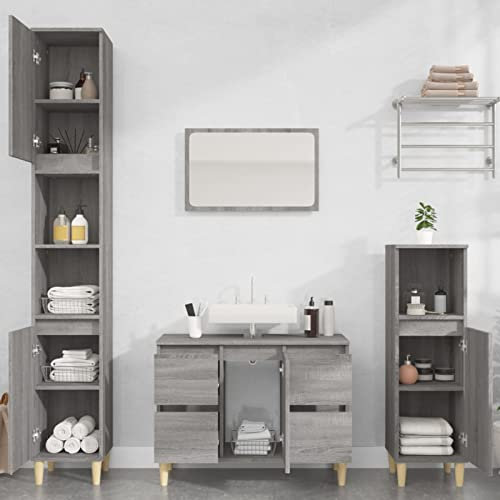 Homgoday Mobili Set Mobili da Bagno 3 pz Grigio Sonoma in Legno Multistrato, Arredo Bagno Completo, Mobile Bagno Completo, Credenza Armadio da Pavimento per Bagno Mobiletto Armadio Modello3185603