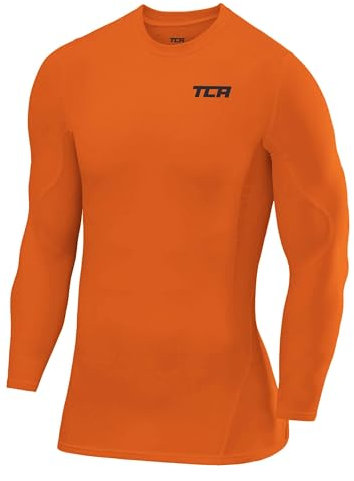 TCA Men's SuperThermal Compression Base Layer Top Long Sleeve Thermal Under Shirt - Orange, M