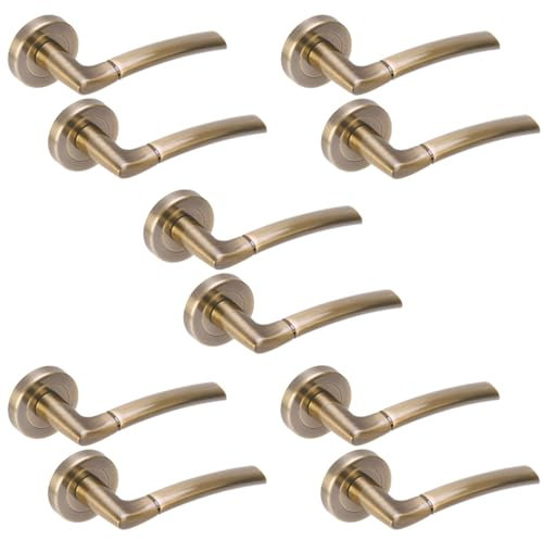HANDLEZONE® 5 Sets Neemo Lever On Round Rose Door Handles, Internal Passage Latch Handles - Antique Bronze