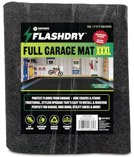 FLASHDRY Tappetino per garage XXXL 43,2 x 1,9 cm, extra large, impermeabile, anti-fuoriuscite di olio, resistente e assorbente, protegge i pavimenti da fuoriuscite, perdite di olio, segni di