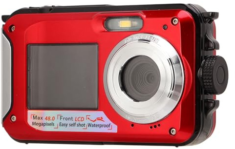 Unterwasserkamera, Digitalkamera mit Hochauflösender 2,7K 48MP 10ft Digitalkamera für Outdoor-Fotografie (Rot)