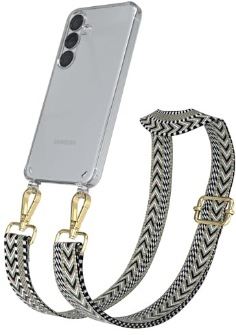 EAZY CASE Handykette - Verstellbares Taschenband kompatibel mit Galaxy S25, Schulterriemen, Handykordel mit Silikon Hülle, Umhängetasche, Grün Schwarz Gold