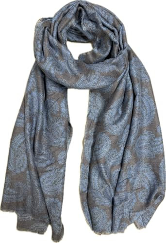 KARMA.DIEM Viskose Schal Paisley Muster Super Weicher XXL Schal - 180x65cm - Made in Spain - Unisex - Pashima/Stola/Extra Breit für Mann & Frau (Blau)