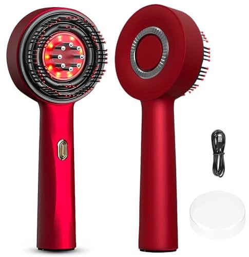 NAVESO Appareil de massage électrique 2 en 1 pour cuir chevelu et applicateur d'huile capillaire, brosse à cheveux électrique avec sérum liquide, 3 modes (rouge)