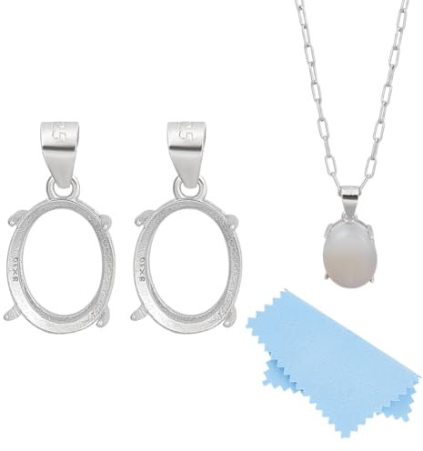 BENECREAT 2 Bandeja Pequeña de Plata de Ley En Blanco para 925 Piezas,Blanco con Bisel Trasero Abierto con 4 Garra para Piedras Preciosas de 10x8mm, Colgantes En Blanco, Fabricación de Joyas Collar