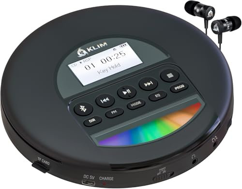 KLIM Nomad - Lettore CD Portatile - Batteria a Lunga Durata - Include Auricolari KLIM Fusion - Compatibile con CDR, CDRW, MP3 - Lettore SD, Radio FM, Bluetooth - Ideale per Auto - Hi-Fi - Argento