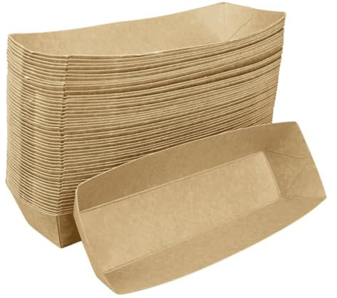 Enpack Snackschale A16S Snackschalen 6x21x4 cm aus Kraftpapier 50 Stück-Einweg Frikandelschale-Pommes-Frites-Trays-Snack Container-Pappschalen-Pappteller-Einweggeschirr Fingerfood