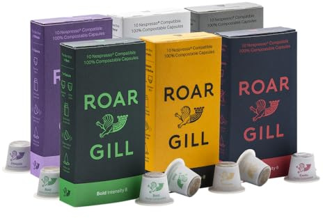 Roar Gill Speciality Coffee Pods - 60 Nespresso Original Compatible Compostable Coffee Capsules Variety Pack - Plastic-Free Home Compostable Coffee Pods