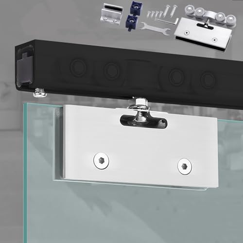 EXCLURA Schiebetür Schiene Rahmenloses Glasschiebetür-Set, Deckenmontage-Schiebetürsystem, Glasschiebetür für Badezimmer, Balkon, Studio oder Home-Office(Black,160cm (5.2ft))