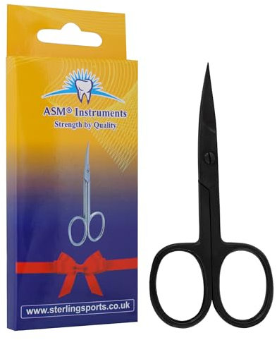ASM Professional Nail Scissors Curved Manicure Cuticle Scissors - Heavy Duty Cuticle Trimmer for Eyebrow, Beard, Nose Hair Trimming - Beauty Scissor Gifts for Women & Men (Black)