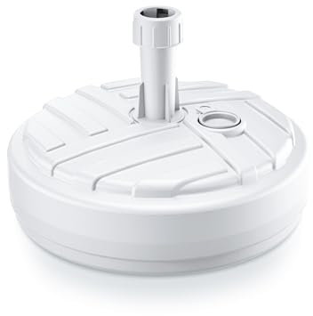 DIKEL Sonnenschirmständer ⌀ 39 cm befüllbar mit Wasser oder Sand 12 L | Robuster Schirmständer aus wetterfestem Kunststoff | Stabiler Sonnenschirmfuß für Terrasse, Garten und Strand | Weiß