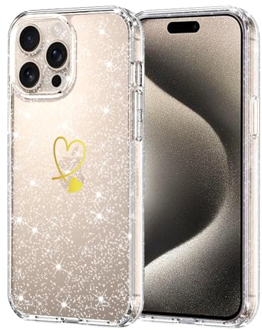 Saqmkil Transparente Funda para iPhone 15 Pro MAX, Silicona TPU Mujeres Glitter Brillante Protector de Cámara Carcasa, Aesthetic Diseño de Corazón Dibujos Antigolpes Case para iPhone 15 Pro MAX 6,7''