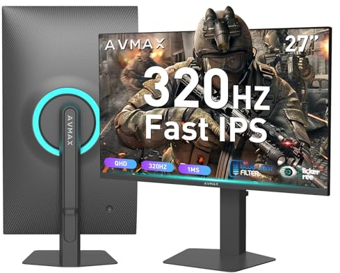 AVMAX Gaming Monitor 27 Inch 300Hz/320Hz (Overclock), WQHD 2560X1440 IPS Fast, FreeSync Adaptive, 90% DCI-P3, Support HDR400, ErgoStand 2XDP1.4 and 2XHDMI2.1, P273B