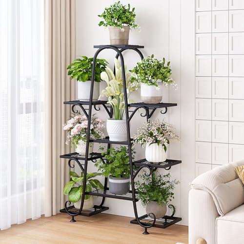 Pflanzenständer, Blumenständer Für Drinnen Und Draußen, Mehrstöckiges Blumenregal,9 Topfpflanzenregale, Blumenständer, Hohes Pflanzenregal,Pflanzgefäß-Organizer Für Garten, Balkon, Wohnzimmer(Noir)