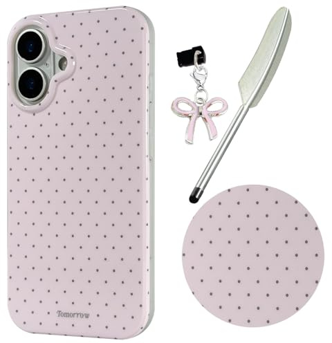 Knoowcase for iPhone 16 Case Cute Polka Dot iPhone 16 Phone Case Aesthetic Sleek Silicone Cover for Women Girls Soft TPU Shockproof Protective Shell Bumper, Pink