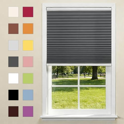 Thermo Plissee 62 x 195 cm Sonnenschutz, Bietet Optimalen Sichtschutz Und Privatsphäre, Verdunklung, Klemmträger Faltrollo Plissee für Fenster Und Tür, Grau