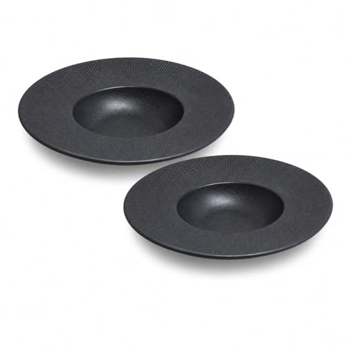 Pack 2 Platos Pasta Melamina 29 cm Negro | Plato Hondo Gourmet Estilo Restaurante | Vajilla Ceracor Resistente a Roturas, Apta Lavavajillas | Hostelería, Eventos