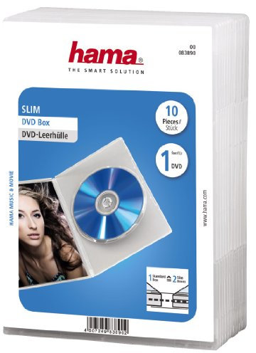 Hama DVD-Hülle Slim 15er-Pack (auch passend für CDs und Blu-Rays) extra schmal, mit Folie zum Einstecken des Covers, transparent