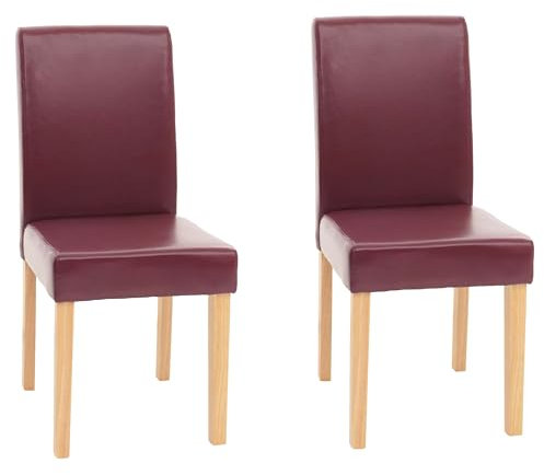 Mendler 2er-Set Esszimmerstuhl Stuhl Küchenstuhl Littau - Kunstleder, rot, helle Beine