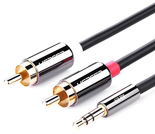 UGREEN Stereo AUX-IN Cable 3.5mm to 2 x RCA Phono (1.5m) for connecting iPod, iPhone, iPad, smartphones, tablets and mp3 players - With stepped slimline connector, to accommodate cases