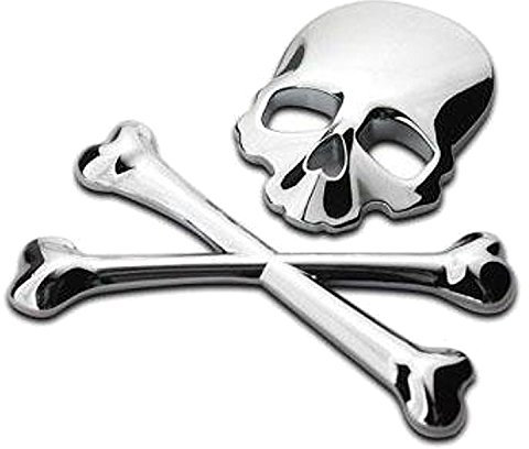 NaFetz Metall Totenkopf Knochen 3D Aufkleber Skull Auto Motorrad Roller PKW Sticker Emblem (Silber)