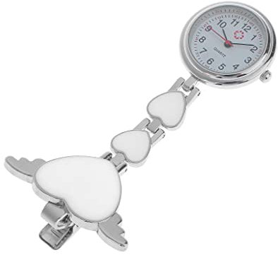 Broche Pince Montre de Gousset Forme Coeur Montre de Quartz pour Tunique de Cuisinier Infirmière Docdeur - Blanc